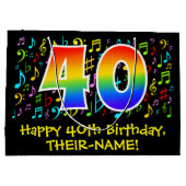 40歳の誕生日 – 音楽カラフル記号， Rainbow 40 ラージペーパーバッグ (裏面)