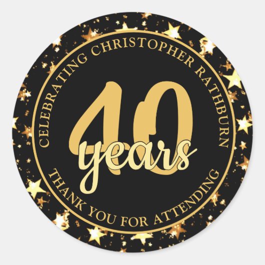 40歳の誕生日 黒と金の星たち サンキュー ラウンドシール (正面)