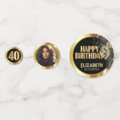 40歳の誕生日 – 黒と金ゴールド – 写真 コンフェッティ (正面)