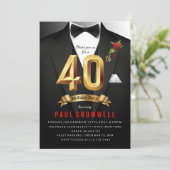 40歳の誕生日 黒スーツ招待状 招待状 (スタンド正面)
