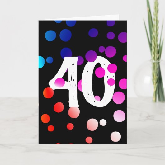 40歳の誕生日 黒地に虹色のドット カード (正面)