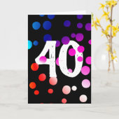 40歳の誕生日 黒地に虹色のドット カード (黄色い花)