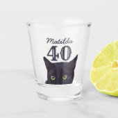 40歳の誕生日 黒猫アート 名前と年齢入り ショットグラス (正面)