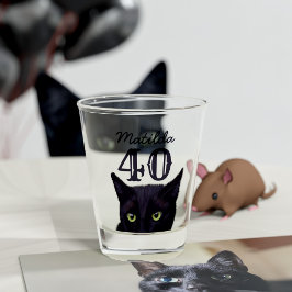 40歳の誕生日 黒猫アート 名前と年齢入り ショットグラス