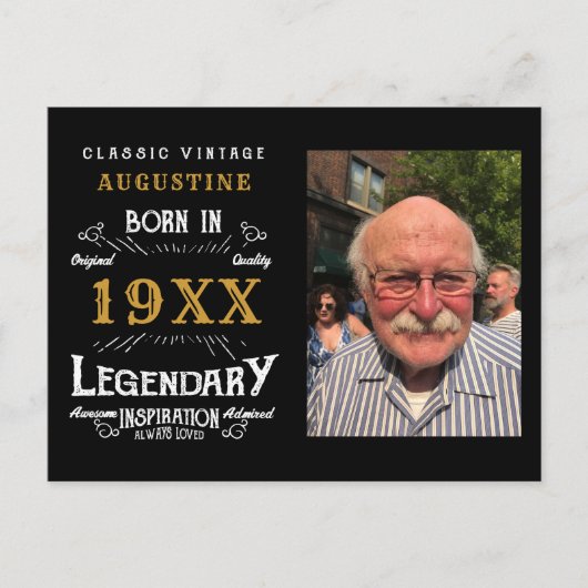 40歳の誕生日 黒金 レトロ フォト ポストカード (正面)