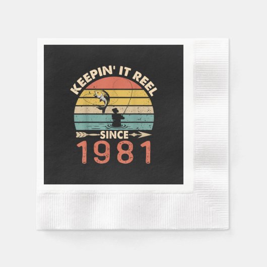 40歳の誕生日 – 1981魚釣り以来Keepin It Reel 縁ありカクテルナプキン (正面)