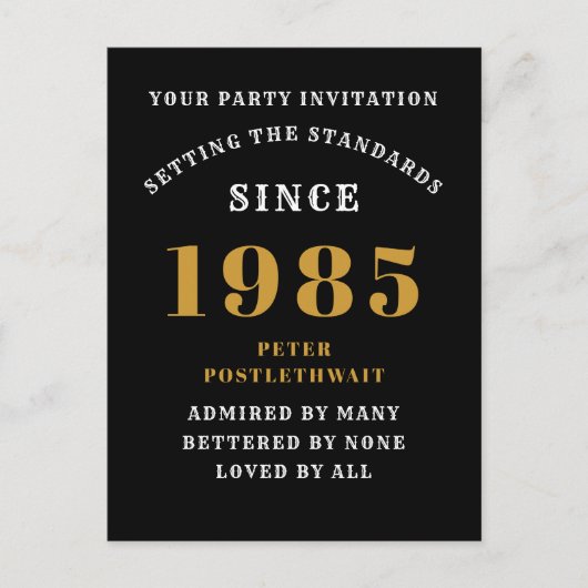 40歳の誕生日 1985 ブラック ゴールド ポストカード (正面)