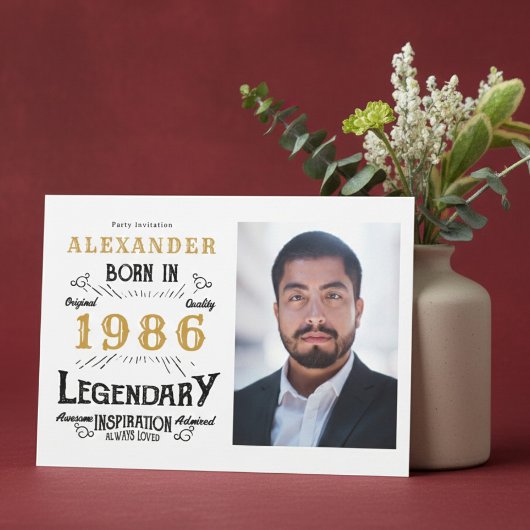 40歳の誕生日 1986年の伝説 ホワイト&ゴールド 写真 招待状