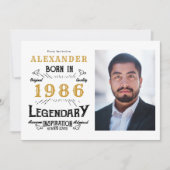 40歳の誕生日 1986年の伝説 ホワイト&ゴールド 写真 招待状 (正面)