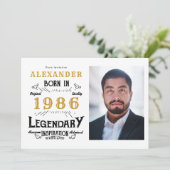 40歳の誕生日 1986年の伝説 ホワイト&ゴールド 写真 招待状 (スタンド正面)