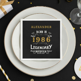 40歳の誕生日 1986年出生 ブラック ゴールド レトロ ヴィンテージ スタンダードカクテルナプキン