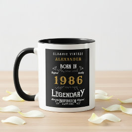 40歳の誕生日 1986年生まれのレジェンド レトロなブラックの名入れギフト マグカップ