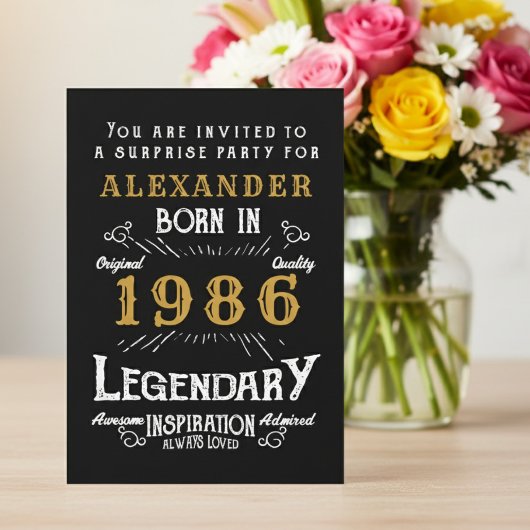 40歳の誕生日 1986年生まれ ブラックゴールド レトロ ヴィンテージ 招待状