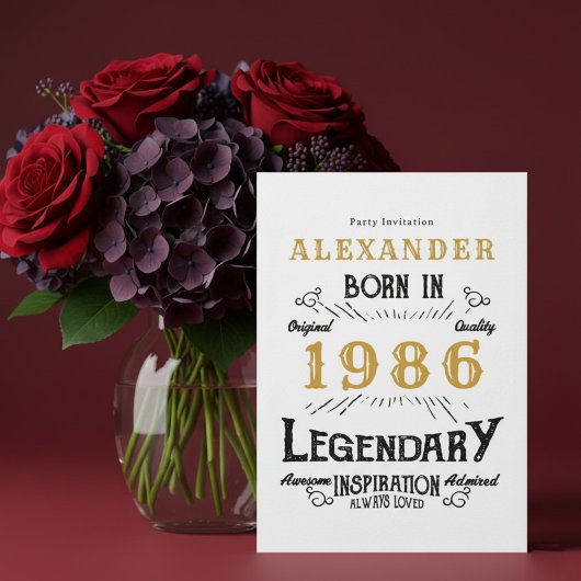 40歳の誕生日 1986年生まれ ホワイトゴールド レトロ ヴィンテージ 招待状