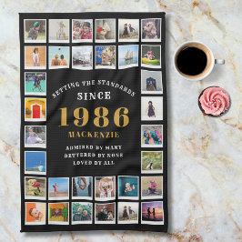 40歳の誕生日 1986年 家族の思い出フォトコラージュ キッチンタオル