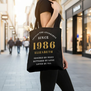 40歳の誕生日 1986 ブラックゴールド 女性用 オーダーメイド トートバッグ