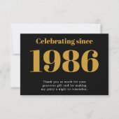 40歳の誕生日 1986 レトロ ブラック&ゴールド サンキューカード (正面)