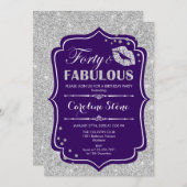 40歳の誕生日–40素敵な紫の銀 招待状 (正面/裏面)