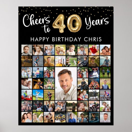 40歳の誕生日 51枚のフォトコラージュ 40年の軌跡に乾杯 ポスター (正面)