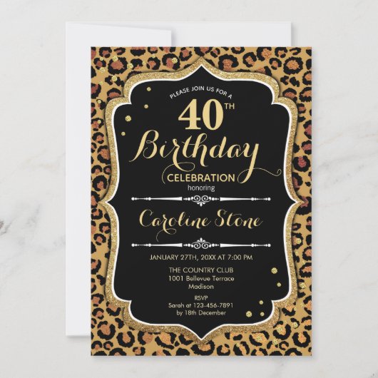 40歳の誕生日 – Leopard Print 招待状 (正面)