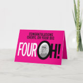40歳の誕生日FOUR OH! photo pink retro カード (正面)