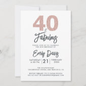 40歳の輝き ピンクグリッターで40歳おめでとう | 40歳の誕生日パーティー 招待状 (正面)