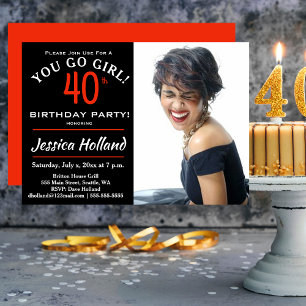 40歳の「YOU GO GIRL!」誕生日パーティーの写真招待状 招待状