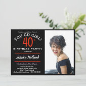 40歳の「YOU GO GIRL!」誕生日パーティーの写真招待状 招待状 (スタンド正面)