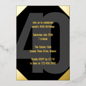40歳はっきりした誕生日ラックスブラック&金ゴールド 箔招待状 (正面)