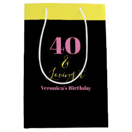 40歳も愛してる 40歳の誕生日 イエロー ブラック ミディアムペーパーバッグ