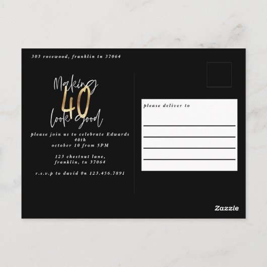 40歳を素敵に見せる 黒と金のマルチフォト ポストカード (裏面)