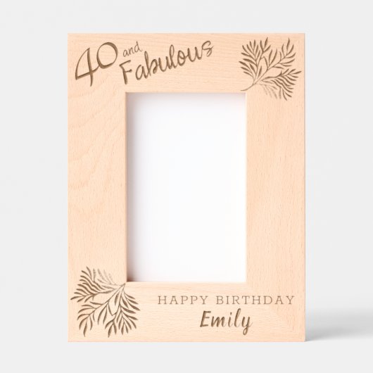 40歳エレガントと素晴らしい葉40歳の誕生日 レーザー彫刻フレーム (正面)
