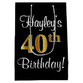 40歳エレガントの誕生日にフェイク金ゴールドを見る ミディアムペーパーバッグ (裏面)