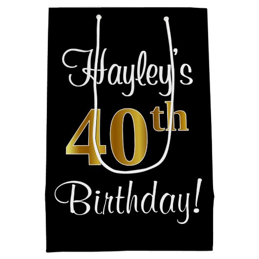 40歳エレガントの誕生日にフェイク金ゴールドを見る ミディアムペーパーバッグ (裏面)