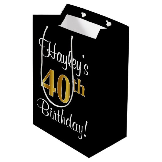 40歳エレガントの誕生日にフェイク金ゴールドを見る ミディアムペーパーバッグ (裏面アングル)