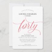40歳エレガントの誕生日シックなスクリプモダントcoral In 招待状 (正面)