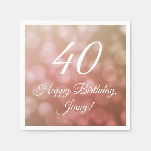 40歳エレガントの誕生日ナプキンがピンク色で彼女のために スタンダードカクテルナプキン (正面)