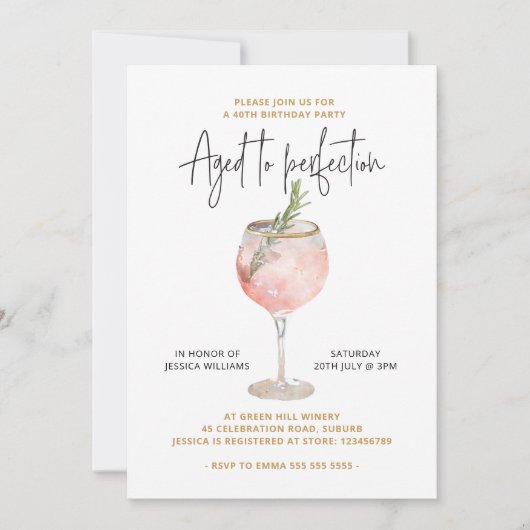 40歳エレガントの誕生日パーティーが完成 招待状 (正面)
