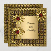 40歳エレガントの誕生日パーティーエキゾチック金ゴールドフローラ 招待状 (正面/裏面)