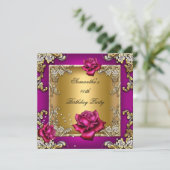 40歳エレガントの誕生日パーティーピンクローズ金ゴールド 招待状 (スタンド正面)