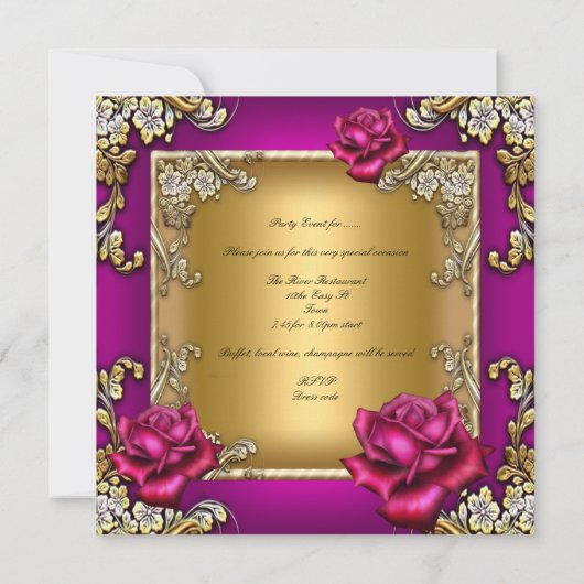 40歳エレガントの誕生日パーティーピンクローズ金ゴールド 招待状 (裏面)