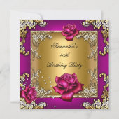 40歳エレガントの誕生日パーティーピンクローズ金ゴールド 招待状 (正面)