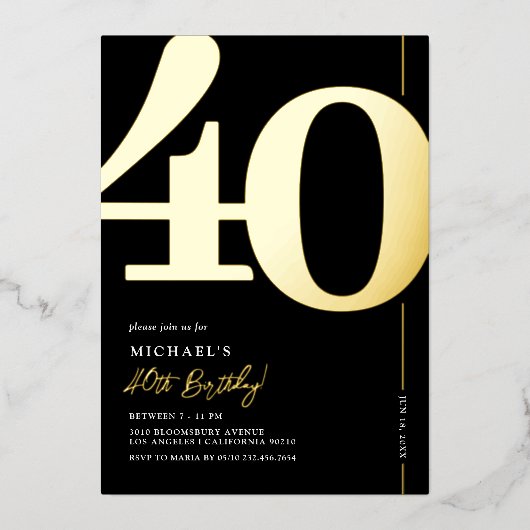 40歳エレガントの誕生日パーティーフォイル招待状 箔招待状 (正面)