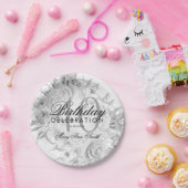 40歳エレガントの誕生日パーティーフローラシルバーホワイト ペーパープレート (パーティー)