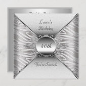 40歳エレガントの誕生日パーティーホワイトシルバー 招待状 (正面/裏面)