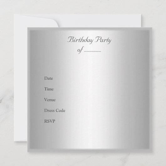 40歳エレガントの誕生日パーティーホワイトシルバー 招待状 (裏面)