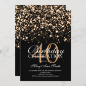 40歳エレガントの誕生日パーティー金ゴールドミッドナイトグラム 招待状 (正面/裏面)