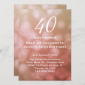 40歳エレガントの誕生日招待状ピンク 招待状 (正面/裏面)