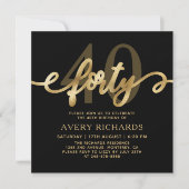 40歳エレガントの金ゴールドスクリプトブラック40歳の誕生日 招待状 (正面)
