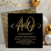 40歳エレガントの金ゴールドスクリプトブラック40歳の誕生日 招待状